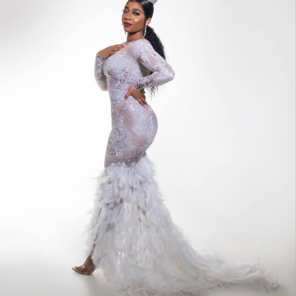 Stone embellished feather dress